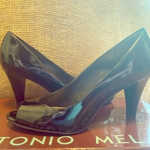 Antonio Melani Black Peep-Toe Heels